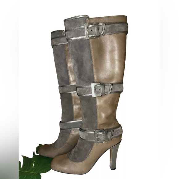 Cole Haan  Leather Suede Knee Boots Buckle Accents Pull On Sz 10 B - Picture 3 of 6